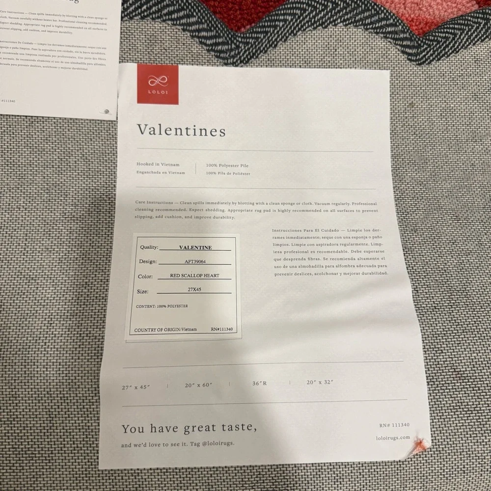 NWT LOLOI Valentines Rug